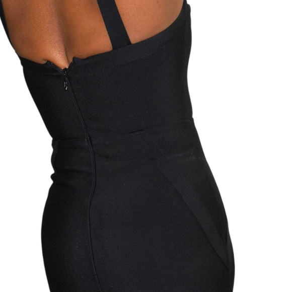Black Bandage Dress Bodycon Pencil Low Cut Sweetheart LBD Sleeveless Strap Small - Picture 5 of 14